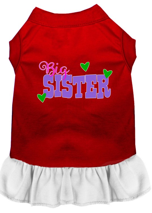 Big Sister Screen Print Dog Dress Red with White XXXL